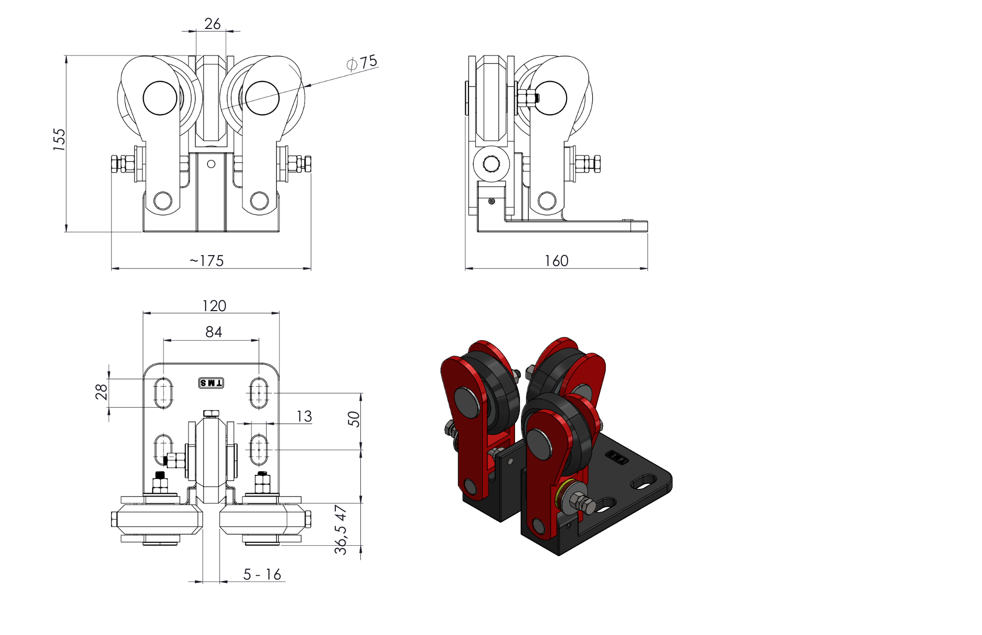 YHMP-1 high speed roller guide technical drawing