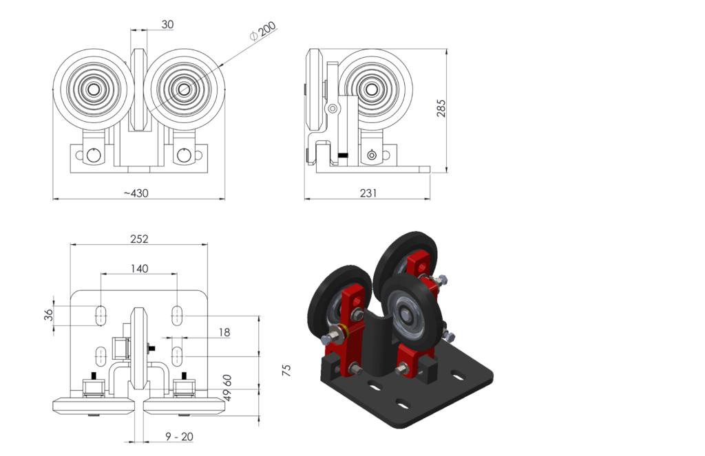 TMS Lift yüksek hızlı makaralı paten asansör parçası YHCY-4 modeli teknik resmi