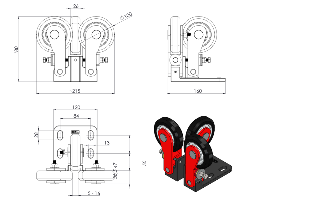 TMS Lift yüksek hızlı makaralı paten asansör parçası YHMP-2 modeli teknik resmi