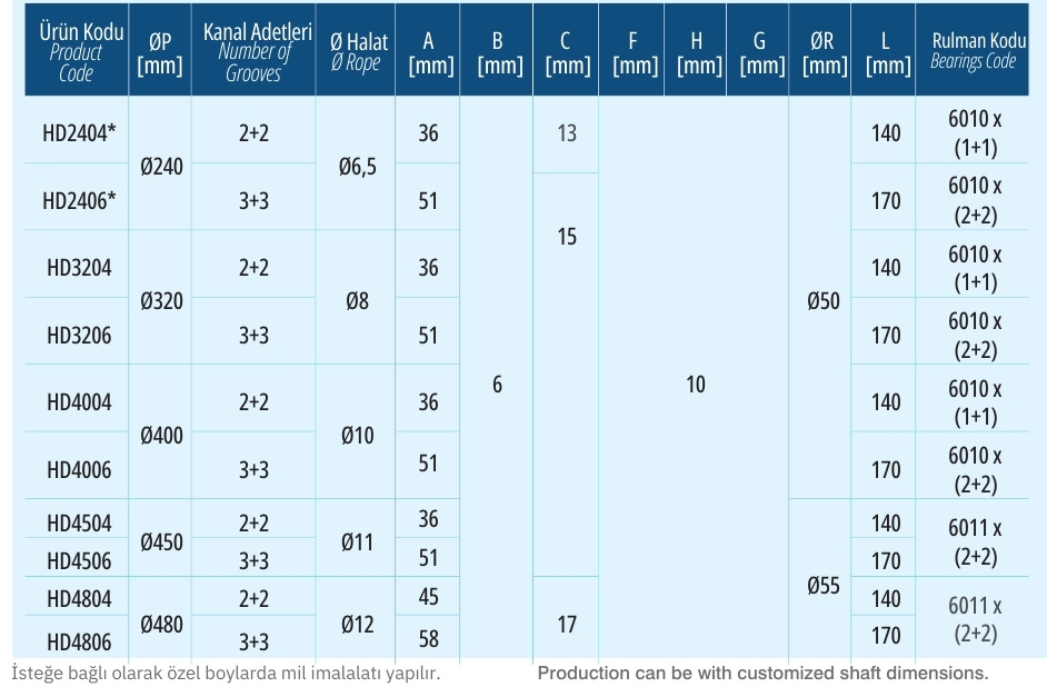 TMS Lift Hidrolik kasnak asansör parçası teknik özellik ve ölçüleri tablosu