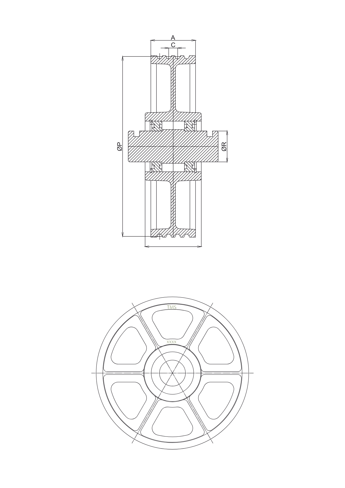elevator rope pulley technical drawing