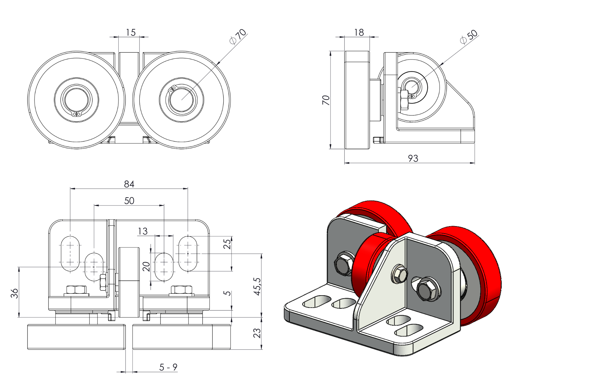 Roller guide elevator component model KAP-2 technical drawing